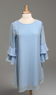 Andree by Unit Babydoll Dress Women's M Baby Blue Chiffon Ruffle Wedding Guest